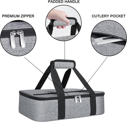 esouler Insulated Casserole Carrier - Casserole Carriers for Hot or Cold Food - Lasagna Lugger Dish Carrier, Thermal Lunch Bag for Potluck Parties, Picnic, Travel, Fits 9" x 13" Baking Dish, Grey