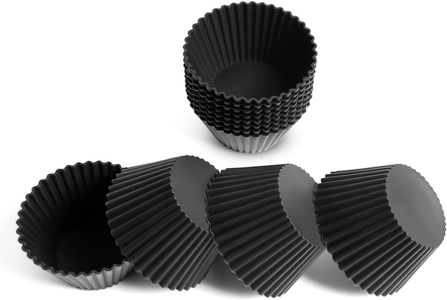 Premium Reusable Silicone Muffin Liners - 12 BPA Free Silicone Cupcake Molds for Baking - LFGB/FDA - (Standard, Black)