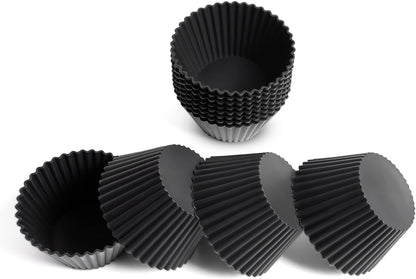 Premium Reusable Silicone Muffin Liners - 12 BPA Free Silicone Cupcake Molds for Baking - LFGB/FDA - (Standard, Black)