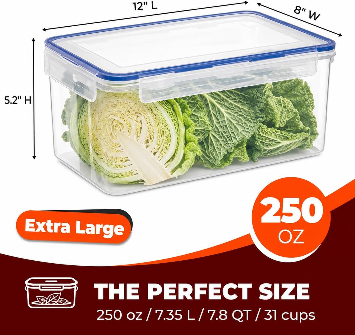 Tribello 250 oz Extra Large Airtight Food Storage Containers with SnapTight Lids – Clear, Stackable, BPA-Free Meal Prep Containers for Kitchen, Freezer & Pantry Storage