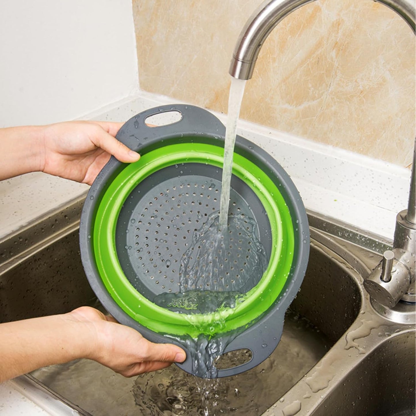 Collapsible Colander Set of 3, Space-Saving Foldable Strainer for Kitchen