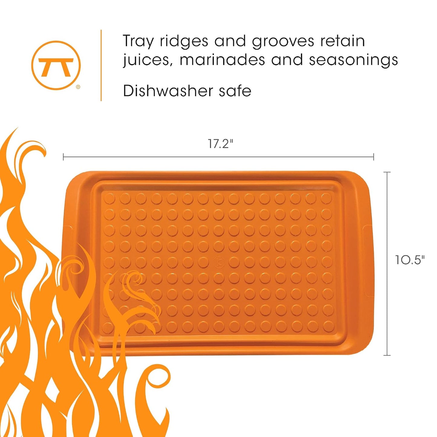 Outset Grill Prep Trays, Set of 2 Small Trays, 10.5" x 10.5", Orange and Black