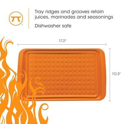 Outset Grill Prep Trays, Set of 2 Small Trays, 10.5" x 10.5", Orange and Black