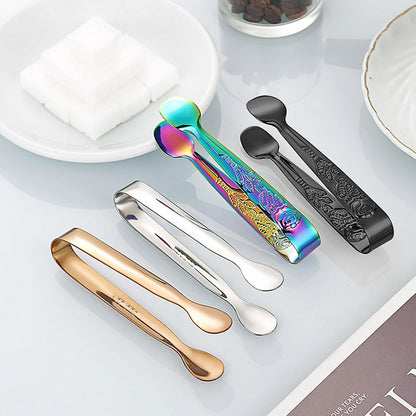 4.33 Inch Stainless Steel Ice Tongs for Ice Bucket，Metal Sugar Cube Mini Tongs，Set of 3 (Black-A)