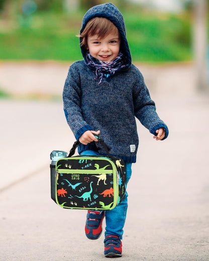 Bagseri Kids Lunch Bag Boys - Thermal Insulated Lunch Box Tote with Water Bottle Holder, Reusable Leak-Proof Kids Lunch Box for Daycare & School, Black Dinosaur (Containers Not Included)