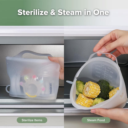 Haakaa Silicone Microwave Steamer & Steriliser Bag, 70oz/2000ml Large Capacity Reusable Steaming Bags for Baby Bottles, Breast Pump, Accessories, Pacifiers,Teethers, Great for Home&On The Go, Grey/1PC