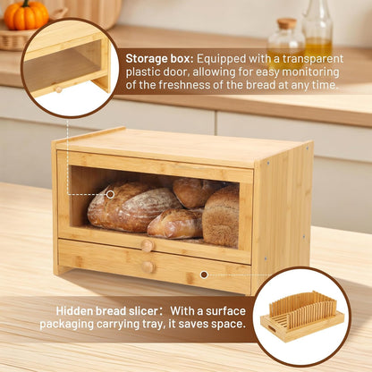 3in1 Bread Box for Kitchen Countertopm with Bread Slicer Bread Serving Tray