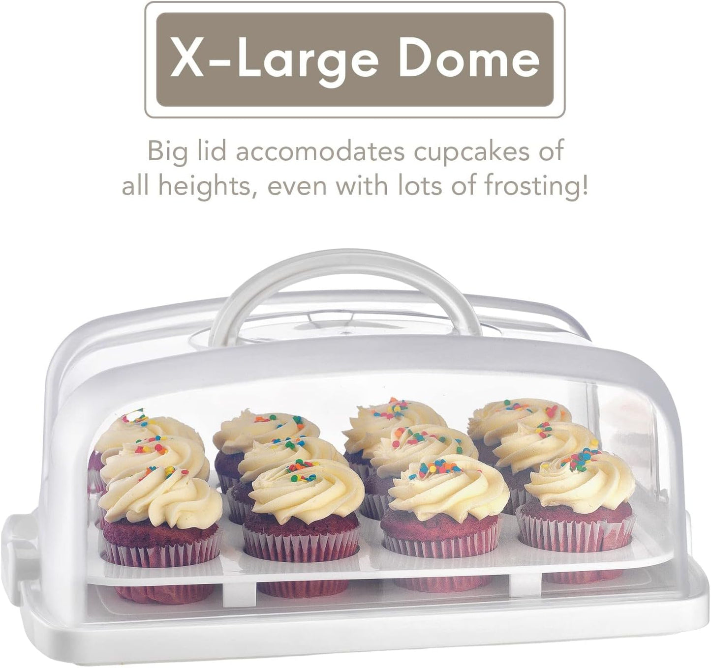 EXTRA TALL DOME 24 Cupcake Carrier, Green Cupcake Holder Carries 24 Cupcake Storage Container, Muffin Traveler Two Tier Stand Reusable Cupcake Box
