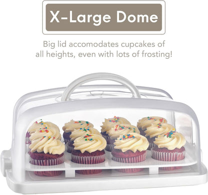 EXTRA TALL DOME 24 Cupcake Carrier, Green Cupcake Holder Carries 24 Cupcake Storage Container, Muffin Traveler Two Tier Stand Reusable Cupcake Box