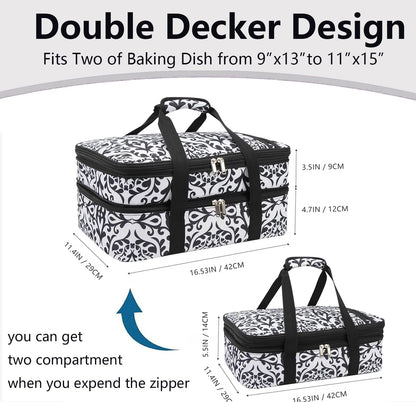Lestyn Insulated Casserole Carrier Bag - Portable Reusable Food Transport Tote Bag Fits 9x13 Lasagna Baking Dish Pan to Keep Food Hot/Cold for Gathering/Potluck Parties/Cookout/Camping/Offices-Gray