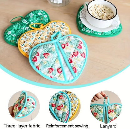 2 Pack Heart-Shaped Pot Holders for Kitchen - 15.01x19.84cm Heat Resistant Oven Pot Holders with Retro Floral Pattern, Hanging Potholders for Kitchens, Kitchen Mitts for Oven & Oven Mitt (Blue)