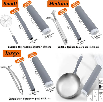 3 Pcs Silicone Pot Handle Cover Heat Resistant, Cast Iron Handle Cover Retractable Silicone Pot Handle Sleeve for Cast Iron Frying Pan Handle Holder (1.6 x 7.5 Inch, L), Gray