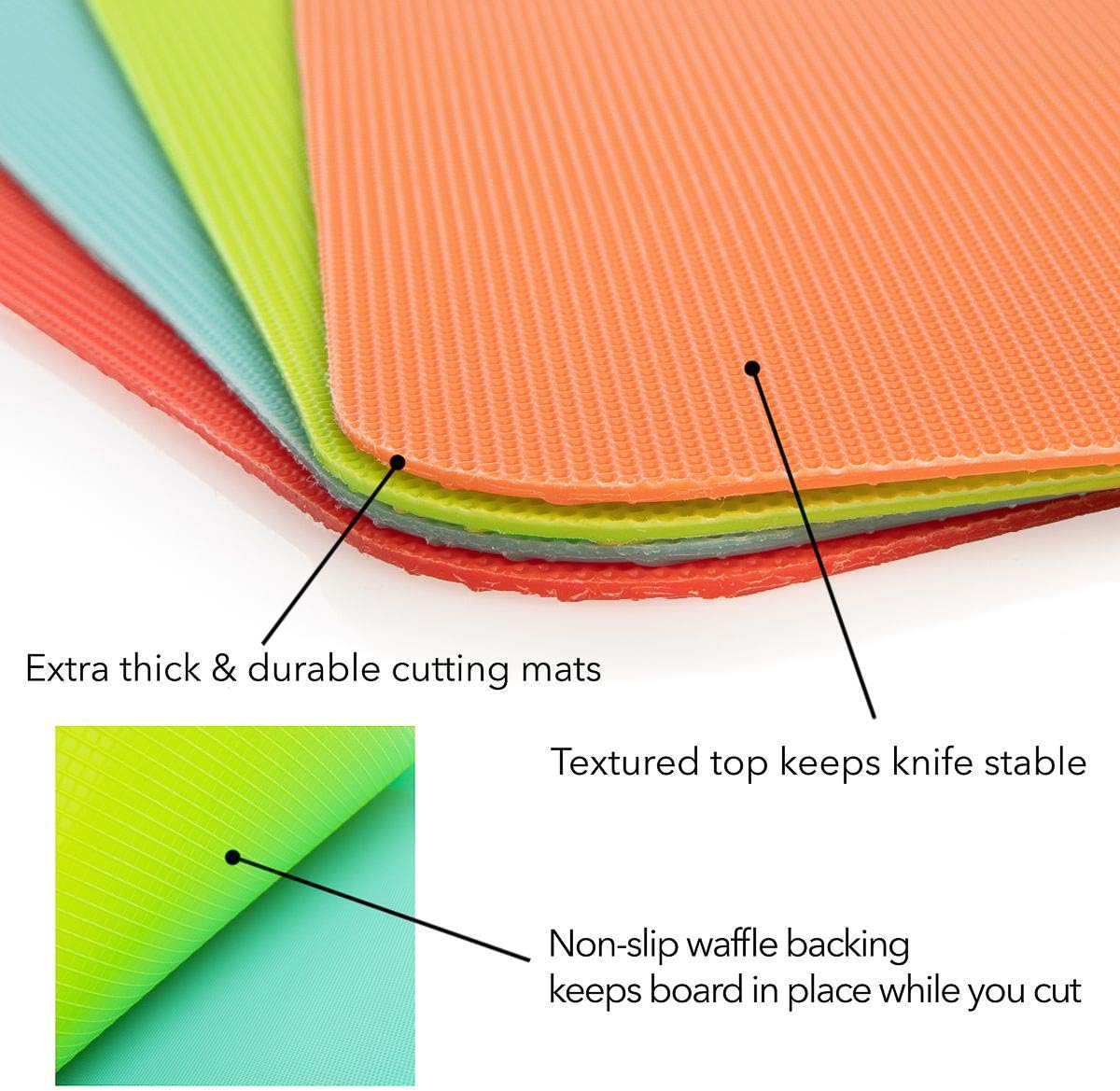 Simply Genius Flexible Cutting Board Set - Color-Coded Plastic Cutting Board Mats - Dishwasher-Safe Chopping Surfaces - Space-Saving Kitchen Mat Storage - 4-Pack Multicolor 11.5 x 15 in