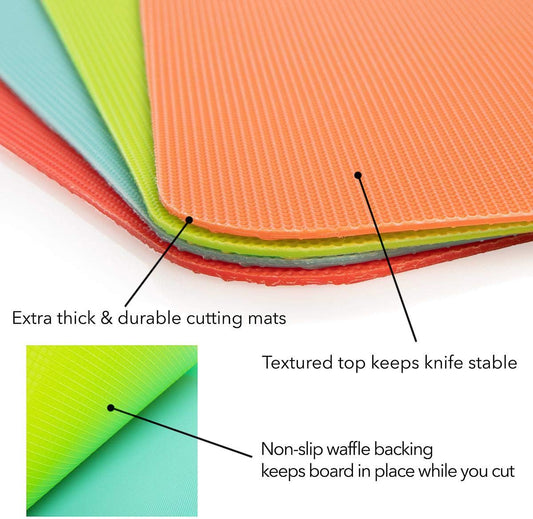 Simply Genius Flexible Cutting Board Set - Color-Coded Plastic Cutting Board Mats - Dishwasher-Safe Chopping Surfaces - Space-Saving Kitchen Mat Storage - 4-Pack Multicolor 11.5 x 15 in
