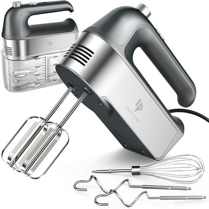 Hand Mixer Electric, 450W Kitchen Mixers with Scale Cup Storage Case, Turbo Boost/Self-Control Speed + 5 Speed + Eject Button + 5 Stainless Steel Accessories, For Easy Whipping Dough, Cream, Black