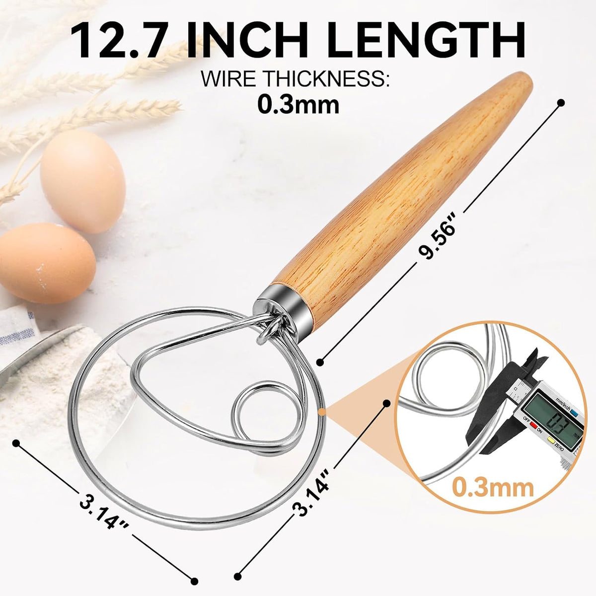 TEEVEA Danish Dough Whisk, Stainless Steel for Sourdough Bread