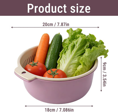 2 in 1 Colander Bowl Set, Detachable Strainer and Serving Bowl Kitchen Fruit Vegetable Washing Drainer for Home Meal Prep and Salad Making (Extra Large 20x9x24cm)