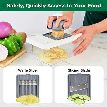 SUSTEAS Vegetable Chopper Mandoline Slicer, 6 Blade Chopper, 10-in-1 Gray