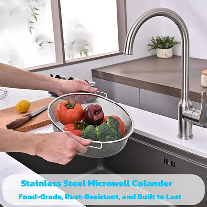 Over The Sink Colander, Stainless Steel Expandable Strainer Basket, Extendable Handles, Dishwasher Safe for Pasta Vegetables Fruits