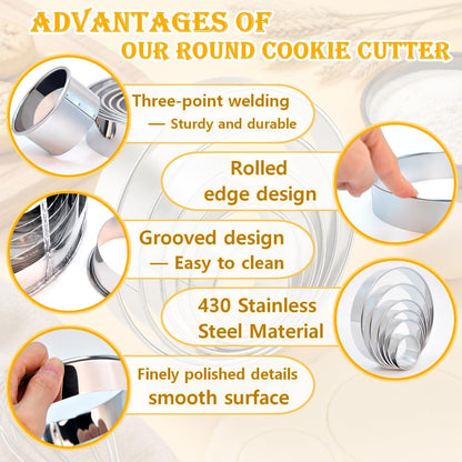 Round Cookie Cutters (2, 3, 3.5, 4, 5, 6 Inch) Biscuit Cutter Set