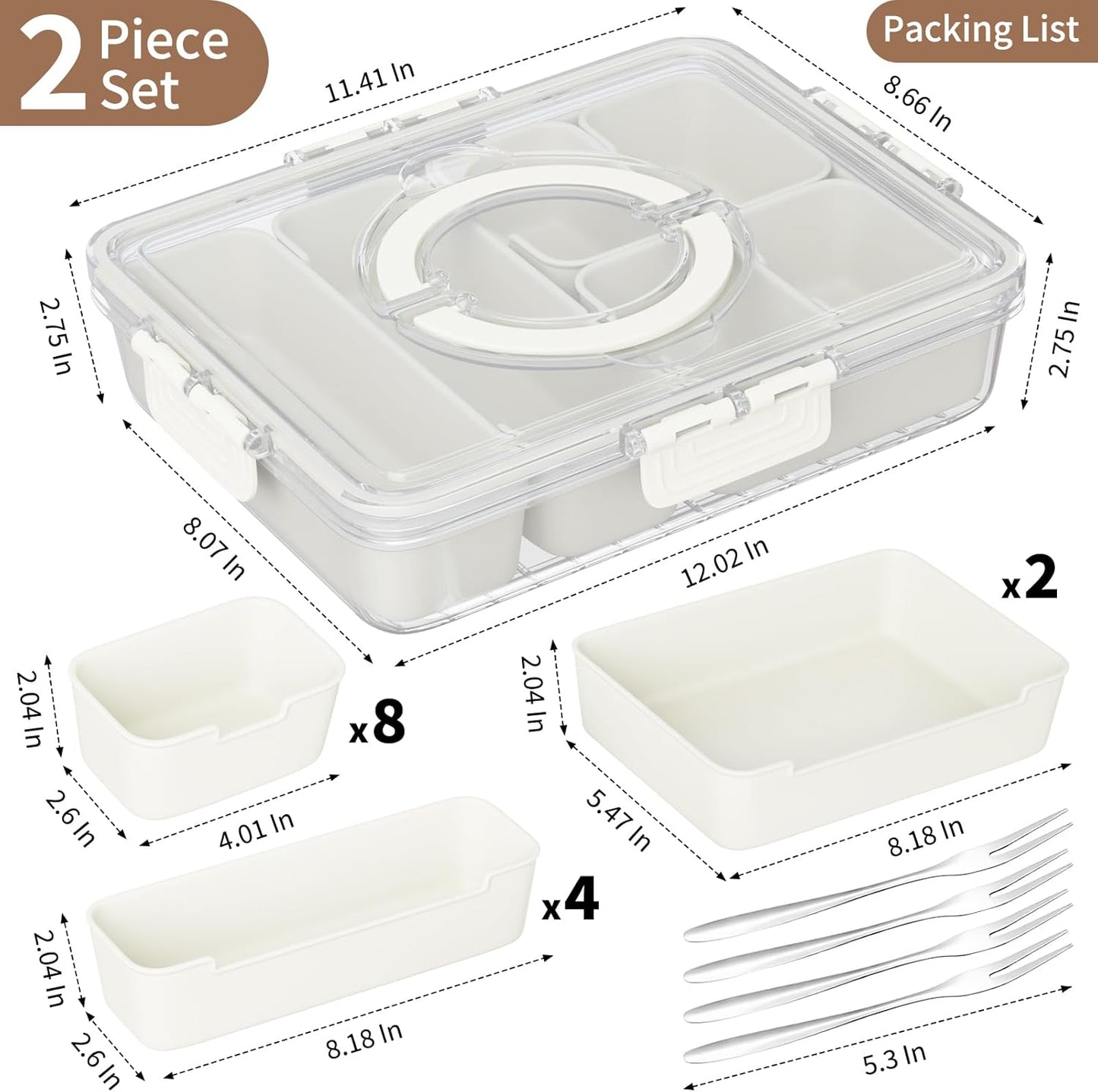 Snackle Box Container,Divided Serving Tray with Lid and Handle,7 Portable Compartment Travel Snack Box for Candy Fruits Nuts Veggie for Road Trip Party Picnic