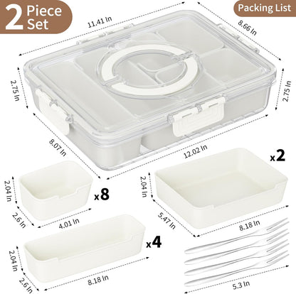 Snackle Box Container,Divided Serving Tray with Lid and Handle,7 Portable Compartment Travel Snack Box for Candy Fruits Nuts Veggie for Road Trip Party Picnic