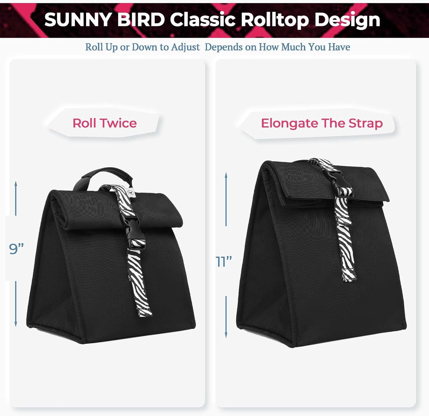 SUNNY BIRD Insulated Lunch Bag Pink Lunch Box Small Cooler Bag for Women, Girls, Adults and Teens (Pink)