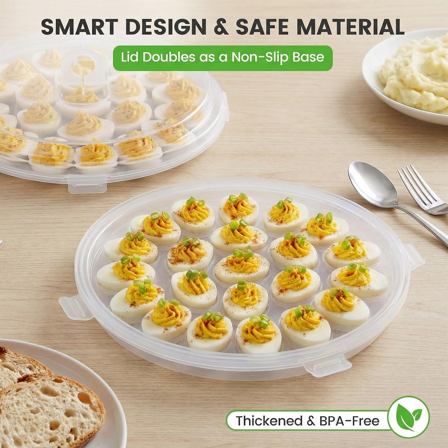 HANSGO Deviled Egg Containers with Lid, Deviled Egg Platter Carrier Holder Trays with 22 Slots for Holiday Party and Home Kitchen, Green