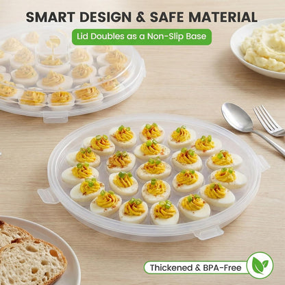 HANSGO Deviled Egg Containers with Lid, Deviled Egg Platter Carrier Holder Trays with 22 Slots for Holiday Party and Home Kitchen, Green