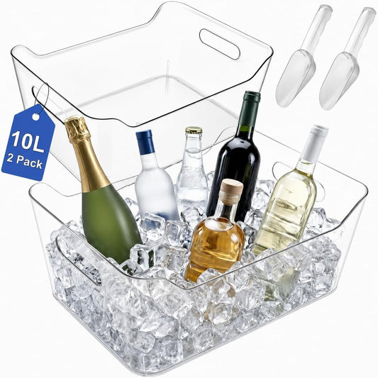 Ice Buckets for Parties, YOPIKUU 2 PCS Thickened Beverage Tub with Scoops, Large Clear Acrylic Champagne Bucket for Beverage, Wine, Beer, Mimosa Bar Supplies