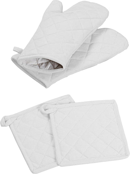 Oven Mitt (7"x13") & Pot Holder (8"x8") 100% Cotton Set of Heat Resistant Oven Gloves & Hot Pads for Gifts, BBQ, Cooking, Baking, Thanksgiving - Mustard Yellow
