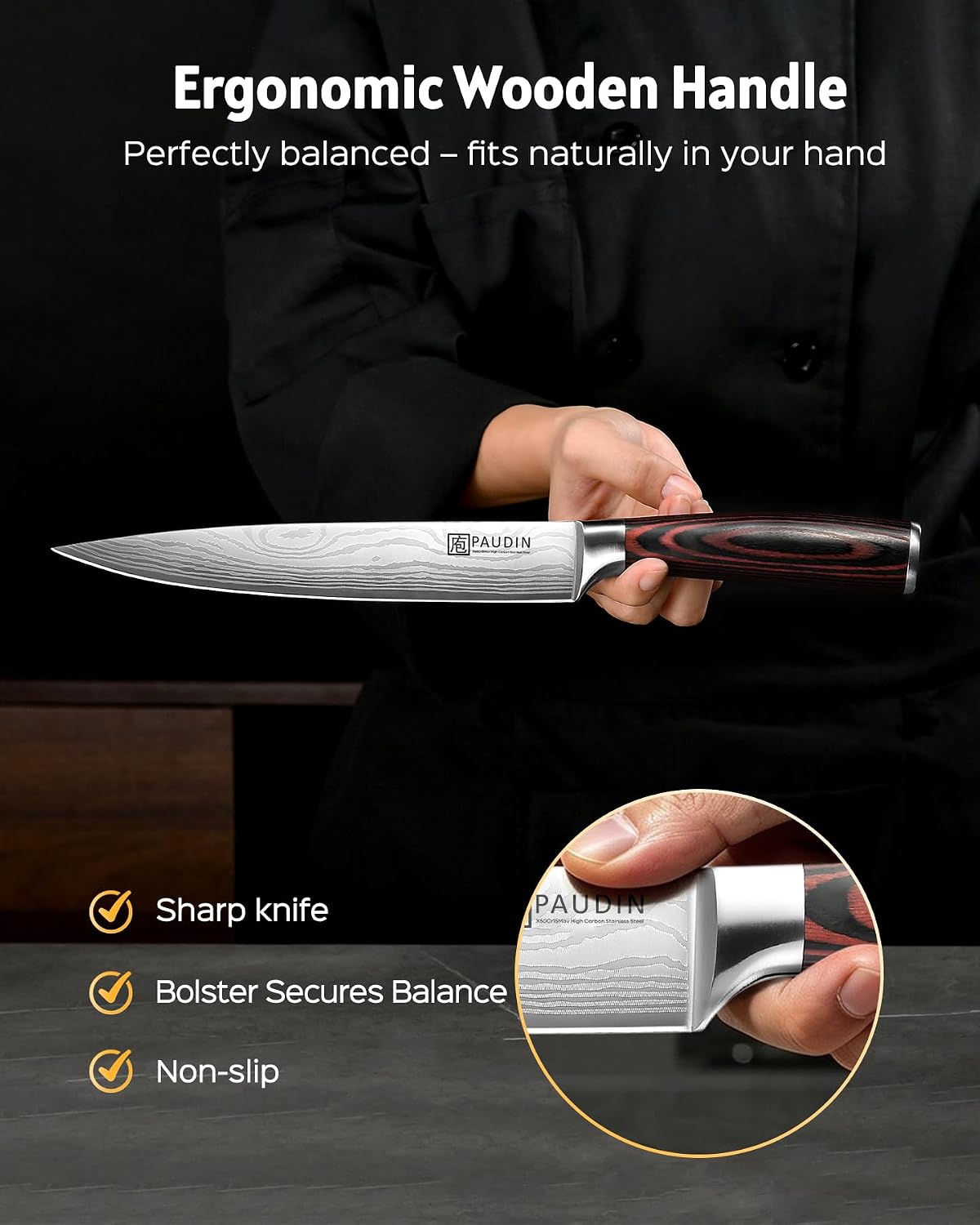 PAUDIN Cheese Knife, 5” Serrated Knife for Block Cheese,Sharp Tomato Knives