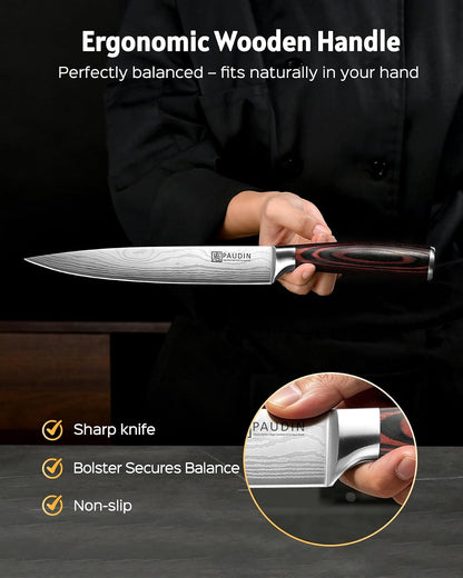 PAUDIN Cheese Knife, 5” Serrated Knife for Block Cheese,Sharp Tomato Knives