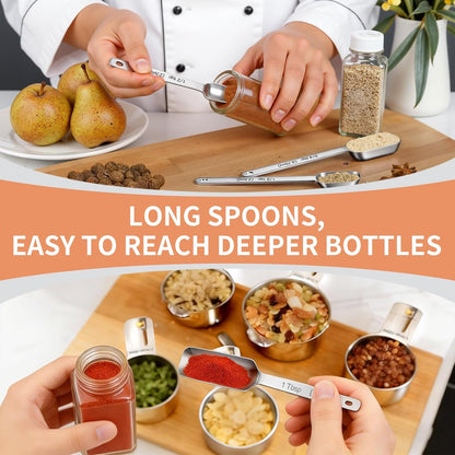 EWFEN Measuring Cups and Spoons Set, 7 Stainless Steel Nesting Measuring Cups & 7 Spoons, 5 Mini Measuring Spoons & 2 Detachable Rings, Kitchen Gadgets for Cooking & Baking, Round
