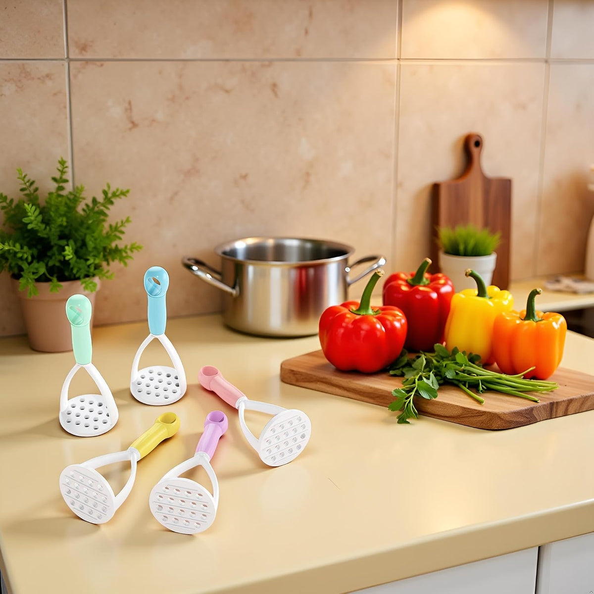 1Pc Random Color Manual Silicone Potato Masher, Cooking Utensils Masher, Mini Potato Masher for Non-Stick Cookware, Potato Mashers