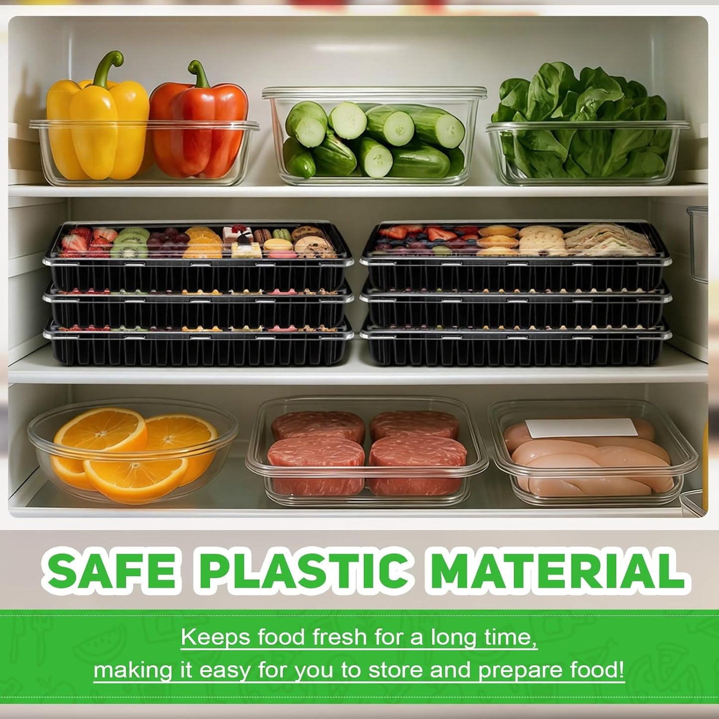 30 Pack Catering Trays with Lids 14 Inch Reusable Serving Tray with Lid Plastic Party Platters for Catering, Buffet, Takeout Food, Picnics & Events(14.17 x 6.29 x 2.16 Inch)