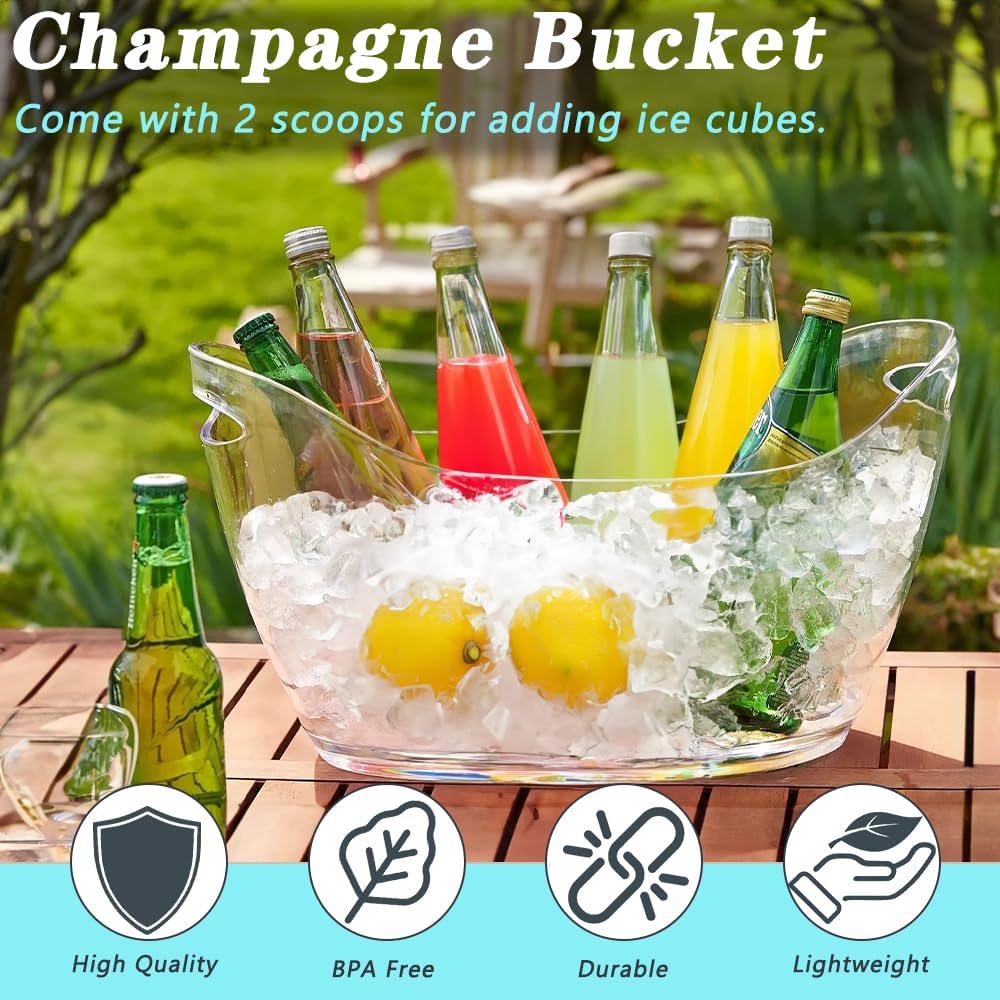 Ice Bucket, 2 PCS 5.5L Acrylic Ice Buckets, Large Beverage Tub for Parties, Mimosa Bar Supplies Beverage Tub and Scoops for Champagne Beer Sparkling Wine Cocktails (2-4 bottles)