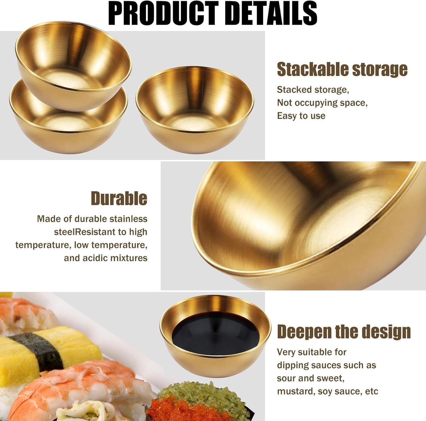 Stainless Steel Sauce Dishes,4 Pack Dipping Bowls,Small Bowls for Side dishes, Appetizer,Dip,Sushi.Reusable and Dishwasher Safe (4, Silvery)