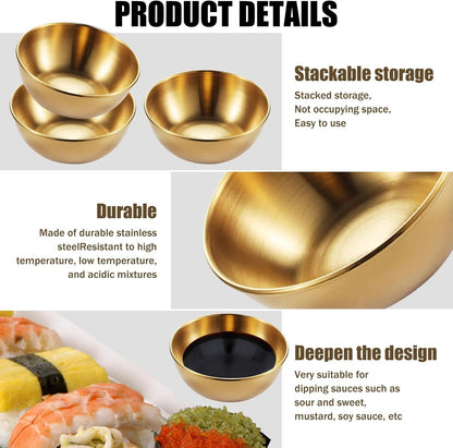 Stainless Steel Sauce Dishes,4 Pack Dipping Bowls,Small Bowls for Side dishes, Appetizer,Dip,Sushi.Reusable and Dishwasher Safe (4, Silvery)