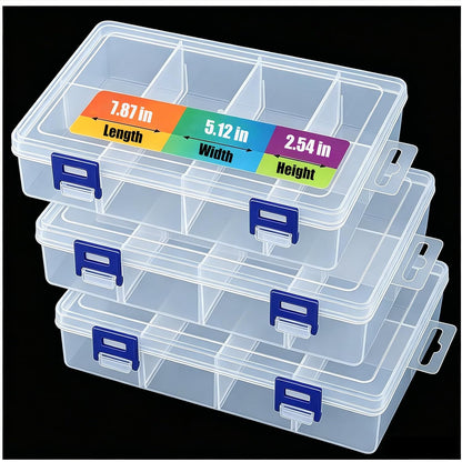 3pcs Clear Storage Small Parts Organizer Box Storage Bin With Dividers Multi Compartment for Beads Art DIY Tackle Box Organizer (5 - compartment sewing box)