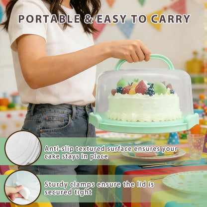 Plastic Cake Carrier with Lid and Handle, Multipurpose Cake Stand Holder Container for 11 in Cake, Round Cupcake Storage Box Serving Tray with Cover for Bundt Dessert Pie Pizza Eggs Fruit White