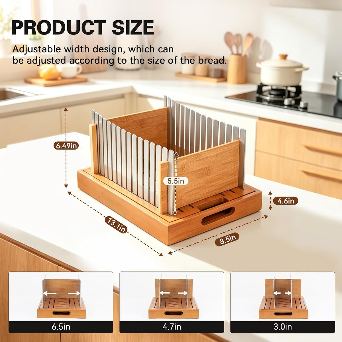 Bread Slicer for Homemade Bread – Steel Guides, Bamboo Crumb Tray