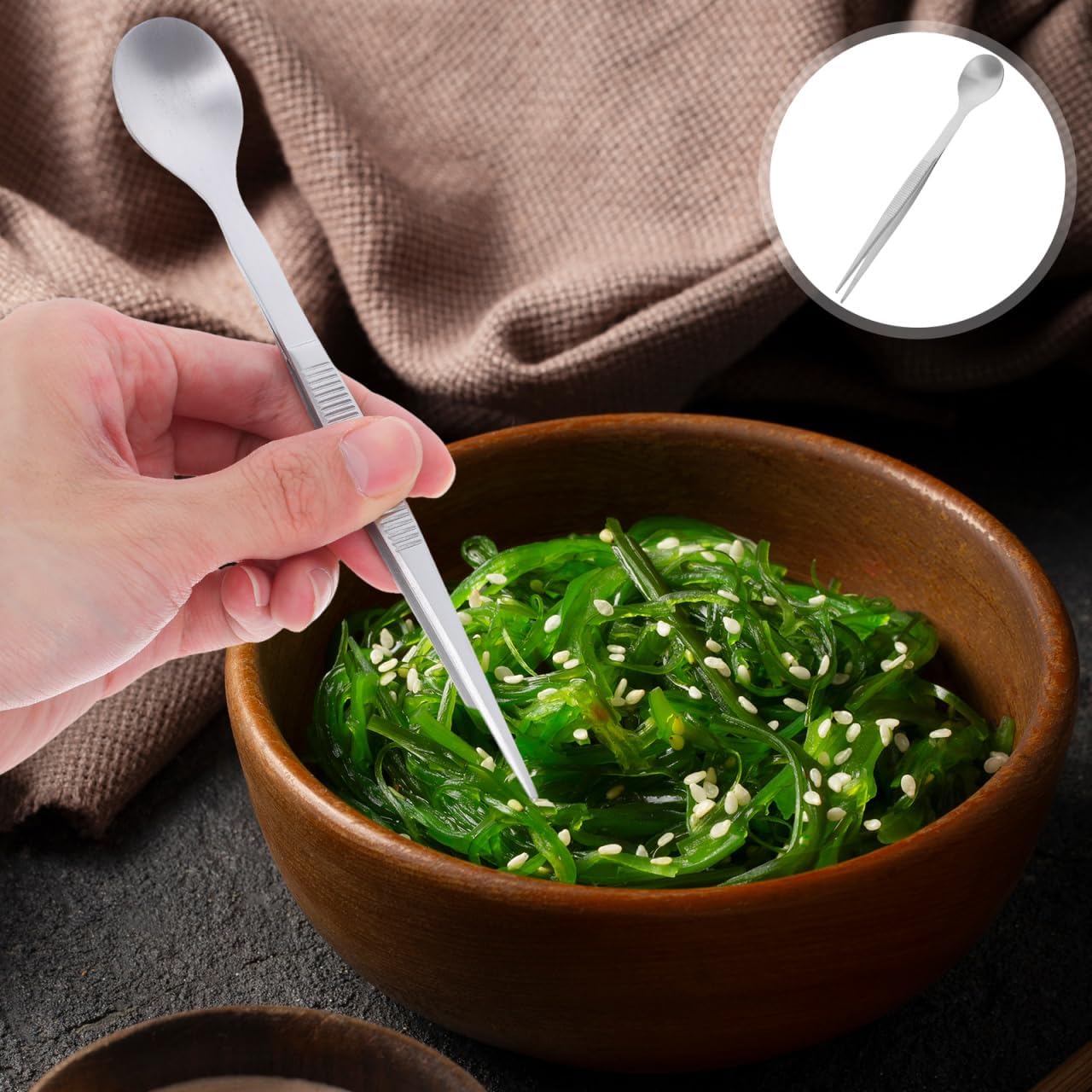 Ciieeo Tasting Spoon - Stainless Steel Spoon Tweezer 2 in 1 Chef Serving Tongs for Plating Buffet Banquet Barbecue Cooking Grilling Culinary Salad Dressing