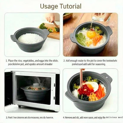 Collapsible Silicone Microwave Vegetable Steamer with Removable Steam Rack,42oz Heat-Resistant Cooker with Steam Holes,Easy to Store Freezer Dishwasher Safe,BPA Free (Grey)