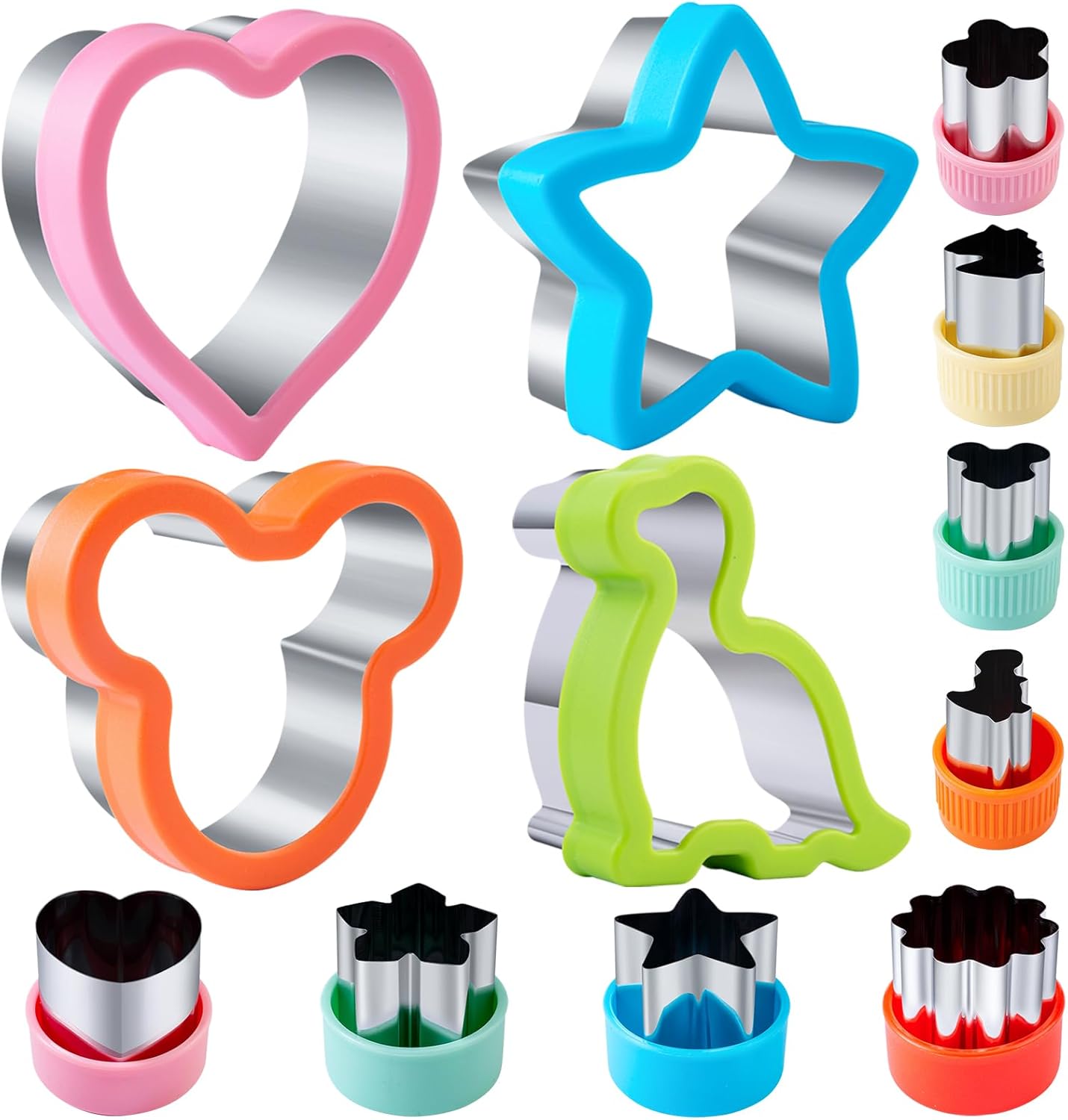 Sandwich Cutter for Kids 48 Pcs, Kimfead Cookie Cutters, Fruit Vegetable Cutter Shapes, Food Picks for Bento Box, Mouse Dinosaur Star Square Heart Shape