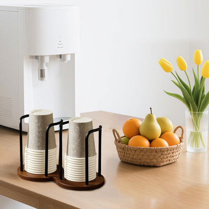 Wood Cup Holder for Cups (Under 3.35in Diameter), Stylish Walnut Disposable Cup Dispenser, Plastic Mouthwash Cup Storage Organizer -Perfect for Office, Kitchen, Gym, School or Cafes