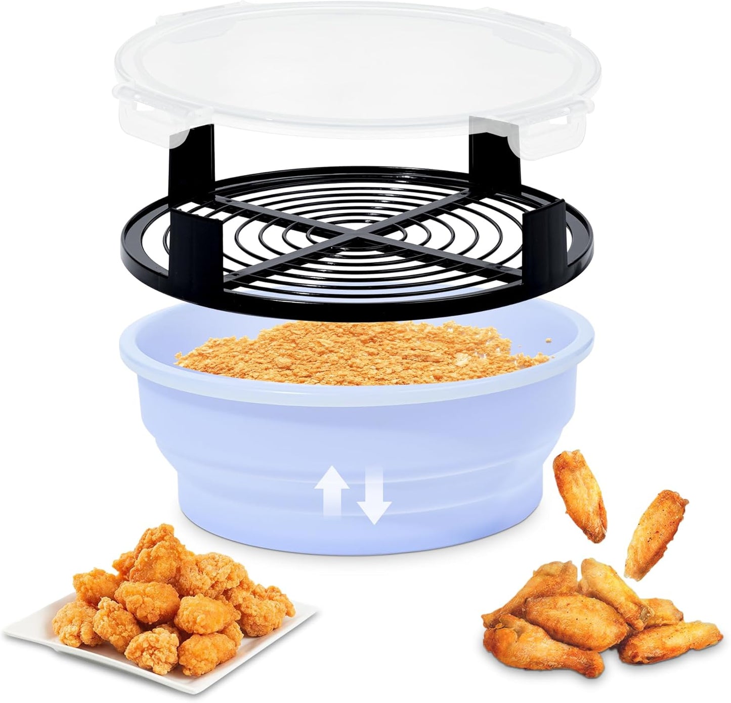 FJNATINH Collapsible Batter Bowl - Mess Free Better Breader Shaker Bowl with Lid Breading Shaker Container for Fried Fish, Fried Chicken, Onion Rings & More,No Leak,Easy to Store,Light Blue