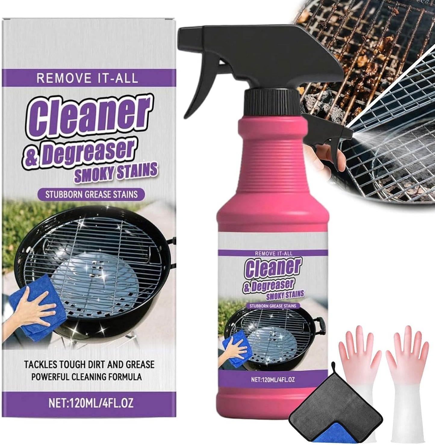 Fast-Acting Heavy Duty Grill Degreaser Spray, Bbq Grill Cleaner,Grill Cleaner For Outdoor Grills, All Purpose Heavy Duty Cleaner for Burnt Food & Grease