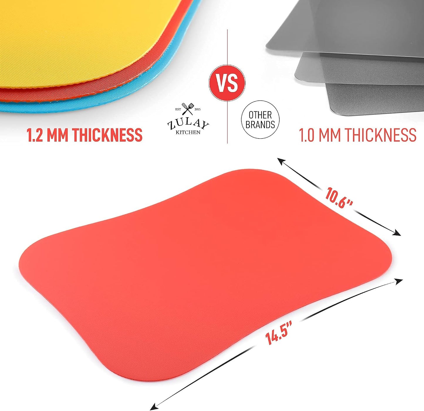 Zulay Kitchen Non-Slip Flexible Cutting Board Set - Dishwasher Friendly Cutting Mats For Cooking - Thick & Durable Flexible Cutting Mats - Non-Porous Cutting Board Mat Set of 3
