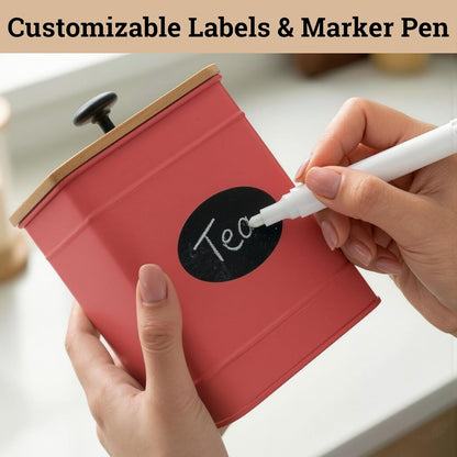 Kitchen Canisters for Countertop Set of 4 with Customizable Chalkboard Labels & Marker Pen - Big Iron Kitchen Canisters with Airtight Lids - Sage Green Canister Set - Flour and Sugar Containers